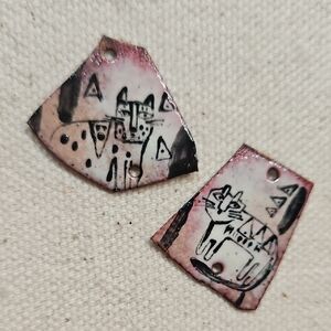 Artistic Expertly Crafted Abstract Enamel Cat Earring Charms